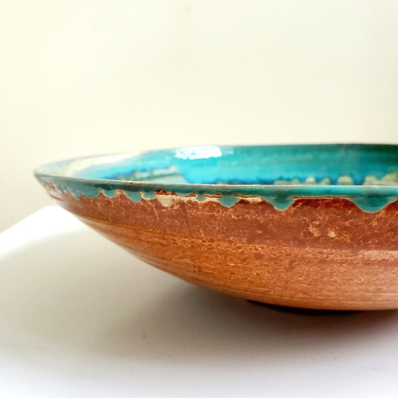Large Mid Century Teal Glazed Studio Art Pottery Bowl, Signed - Picture 6 of 16